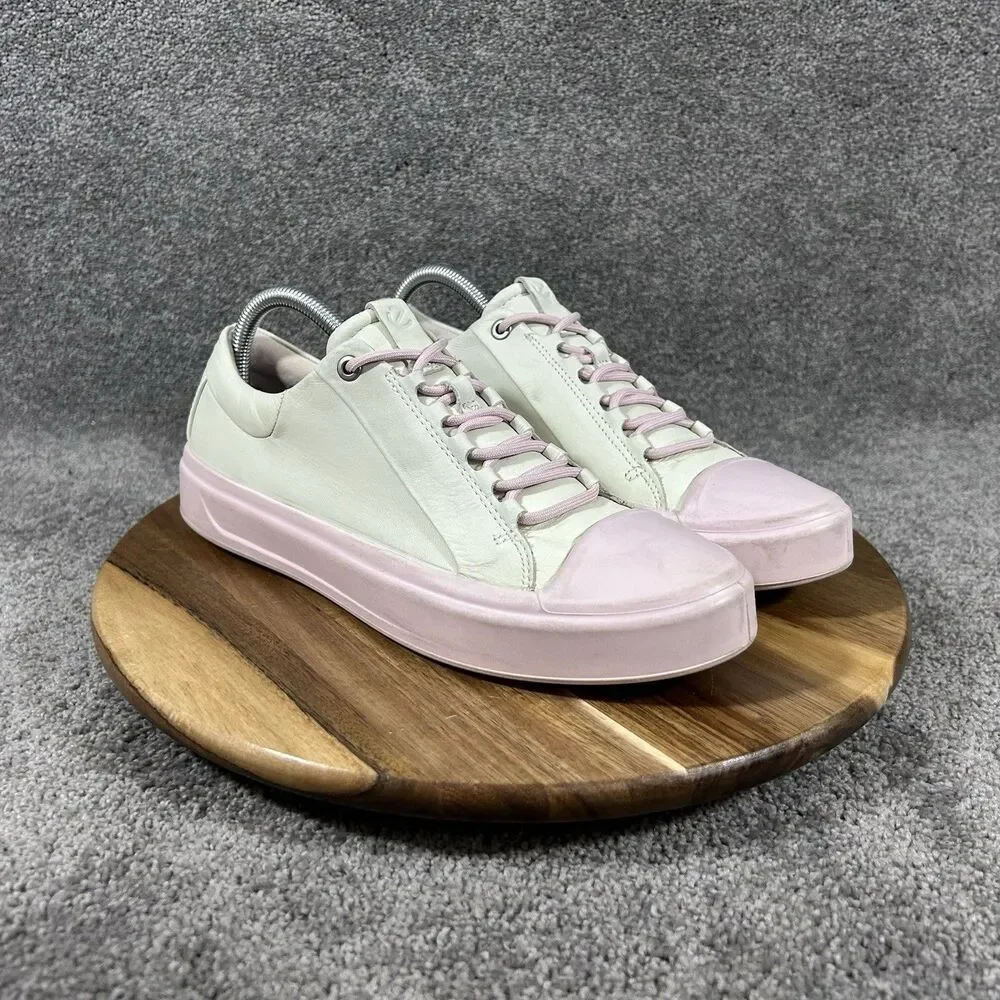 ECCO Flexure T-Cap Low Woman’s Size 39 White Rose Pink Leather Shoes No Insoles